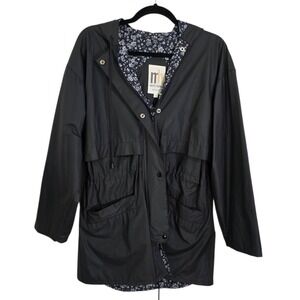 Misty Harbor Black Raincoat Women's‎ Floral Lined Hooded Lightweight Jacket